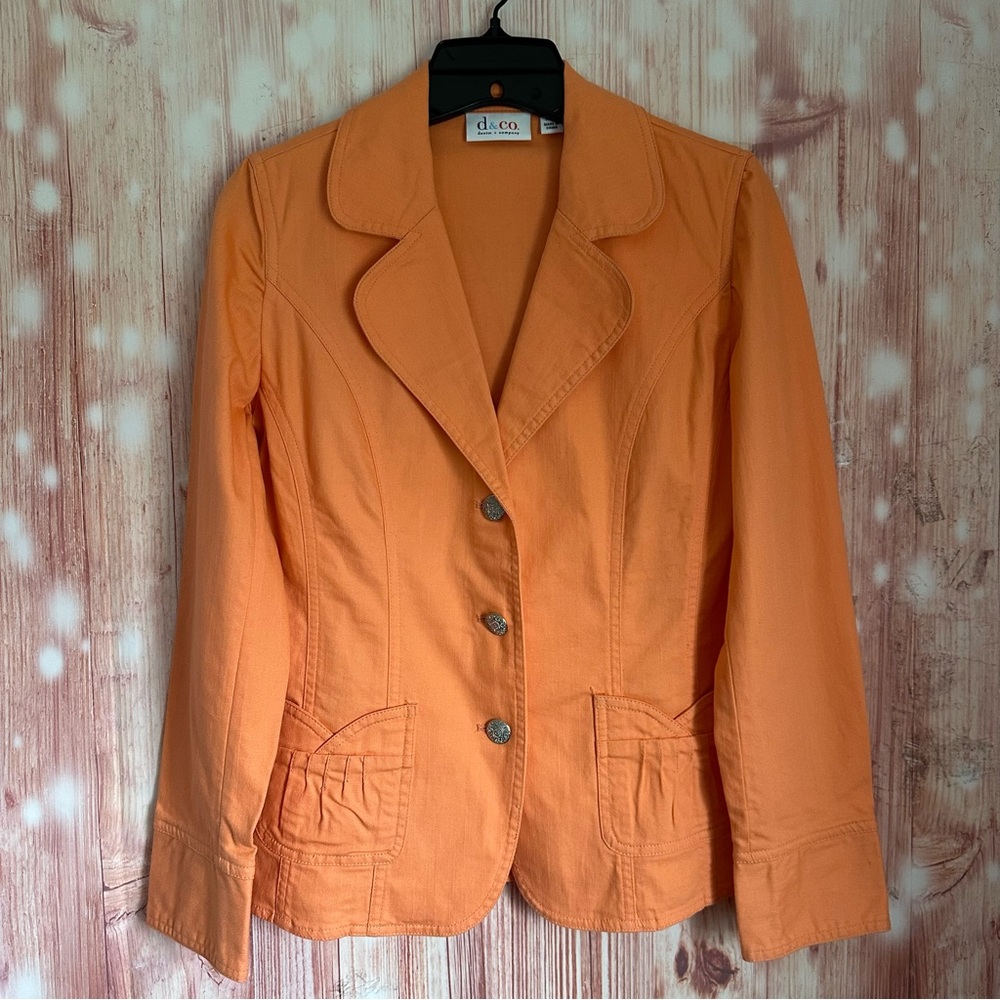 Denim & Co Creamsicle Orange Stretch Twill Denim Blazer
